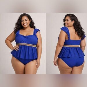 Elegant Plus Size Royal Blue Ruffled Bikini Set